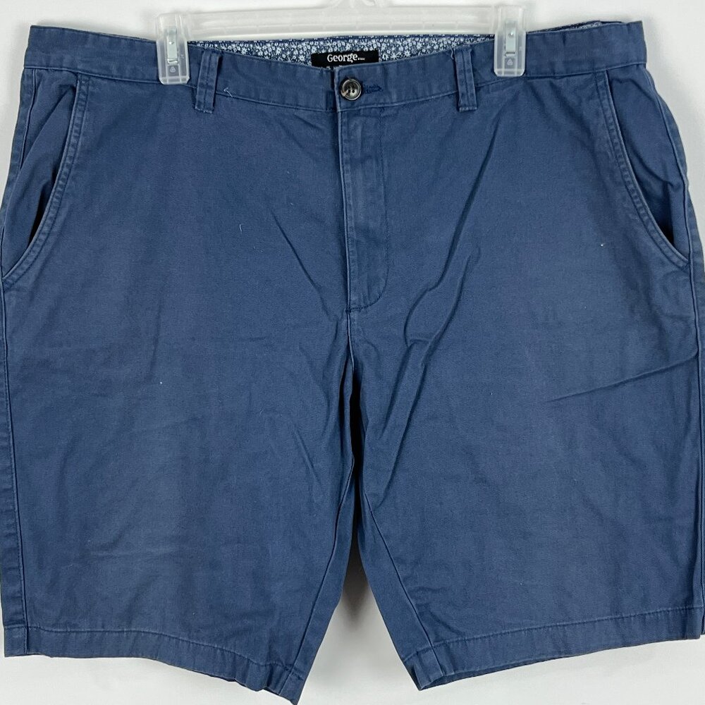 George Bermuda Shorts Size 38 Blue Inseam 11in Rise 11in Slash Pockets Cotton